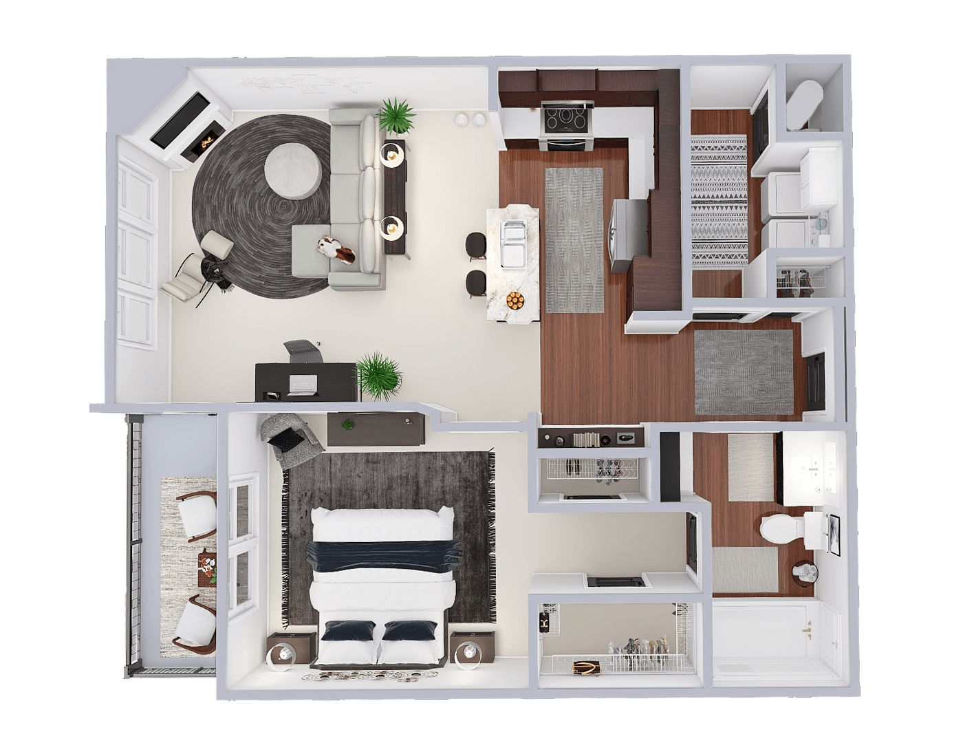 Floor plan for 1 bed, 1 bath, 862 sqft